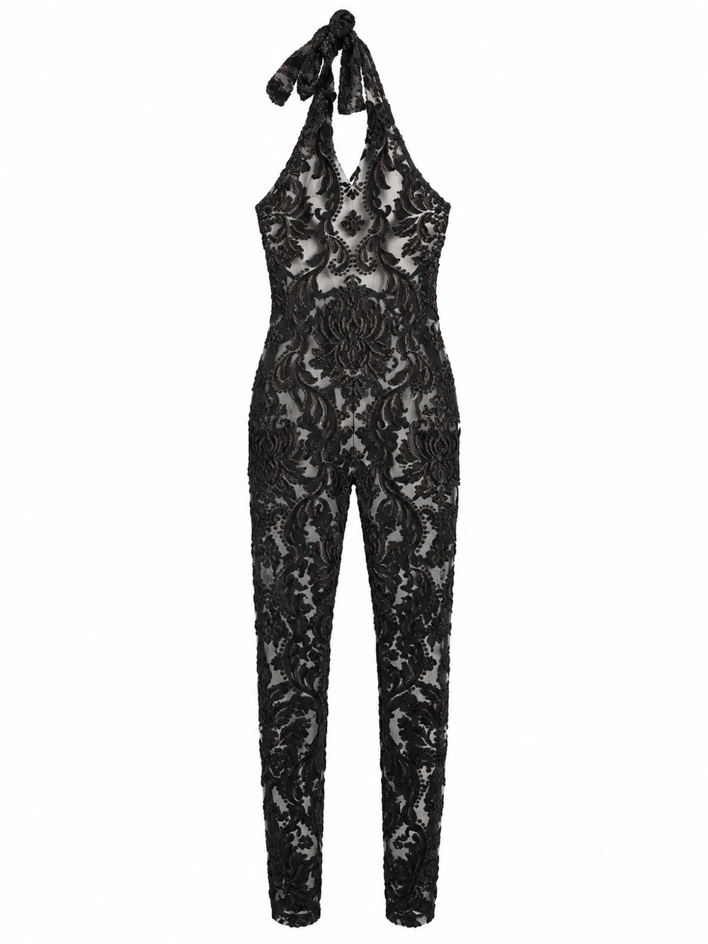Fashion Nova Victoria Halter Lace Jumpsuit – Black